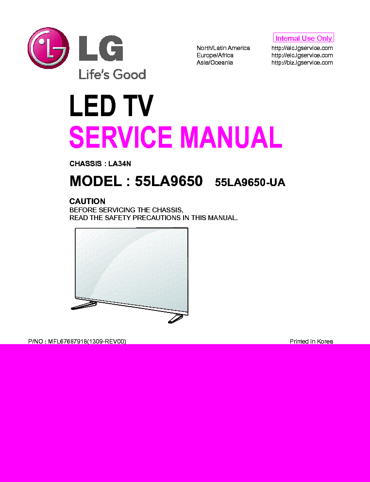 LG 55LA9650-UA CHASSIS LA34N 1309-REV00 service manual (1st page)