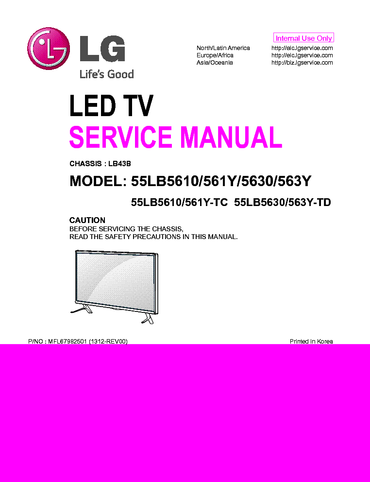 LG 55LB5610-TC 55LB561Y 55LB5630 55LB563Y CHASSIS LB43B MFL67982501 1312-REV00 service manual (1st page)