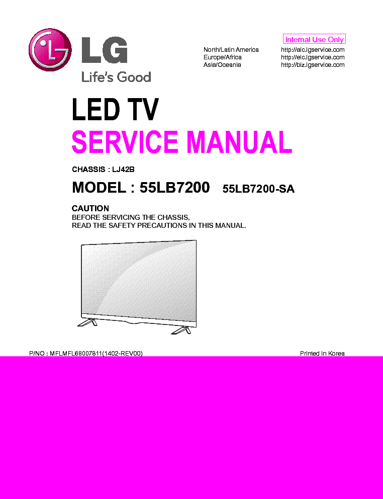 LG 55LB7200-SA CHASSIS LJ42B 1402-REV00 service manual (1st page)