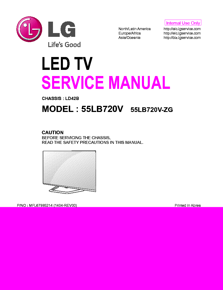 LG 55LB720V-ZG CHASSIS LD42B 1404-REV00 service manual (1st page)