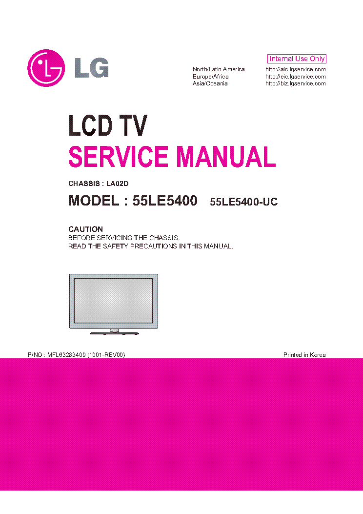 LG 55LE5400 LA02D MFL63283409 service manual (1st page)