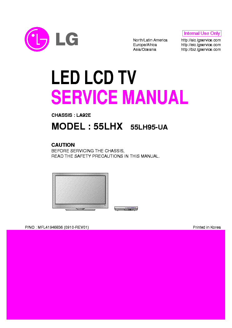 LG 55LHX 55LH95-UA CHASSIS LA92E  service manual (1st page)