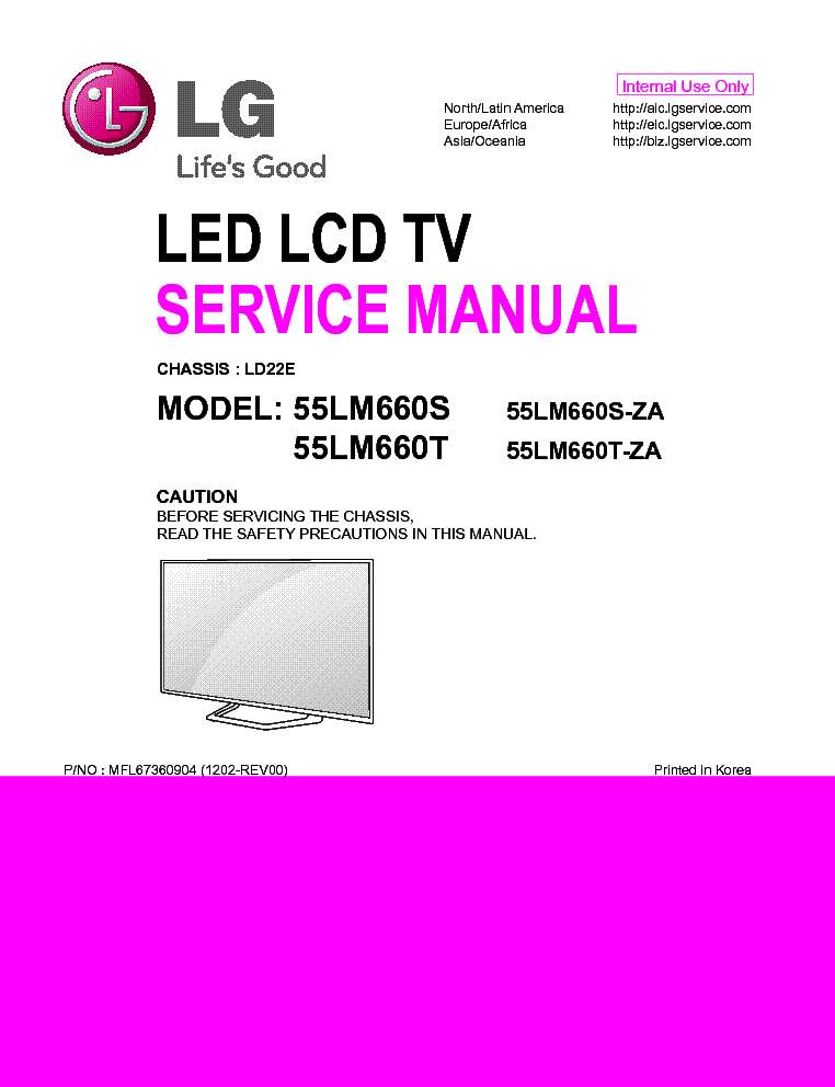 LG 55LM660S-ZA 55LM660T-ZA CHASSIS LD22E MFL67360904 1202-REV00 service manual (1st page)