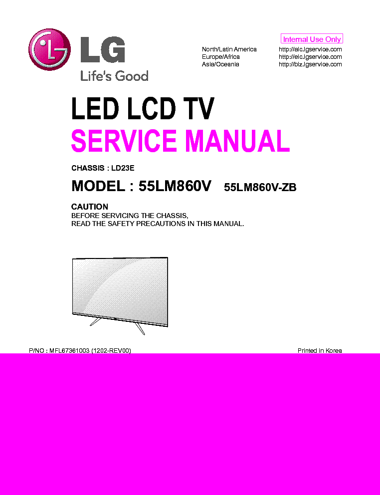 LG 55LM860V-ZB CHASSIS LD23E MFL67361003 1202-REV00 service manual (1st page)