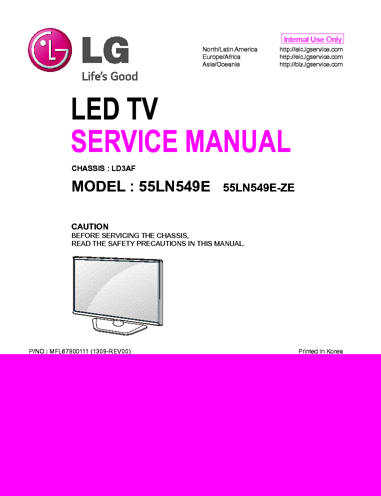 LG 55LN549E-ZA CHASSIS LD3AF MFL67800111 1309-REV00 service manual (1st page)