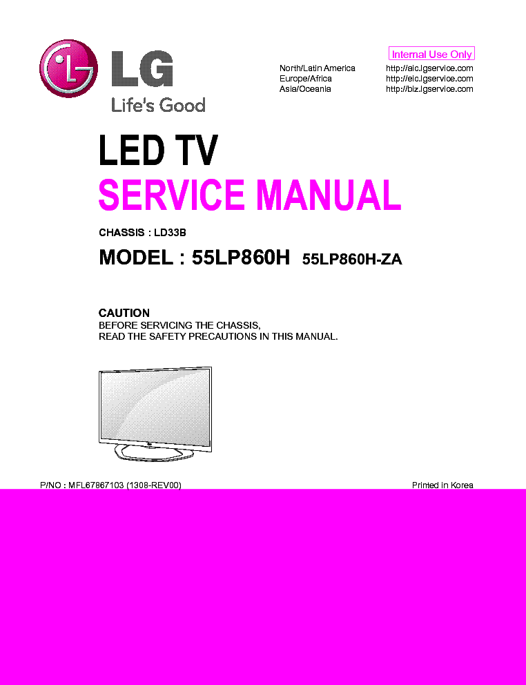LG 55LP860H-ZA CHASSIS LD33B MFL67867103 1308-REV00 service manual (1st page)