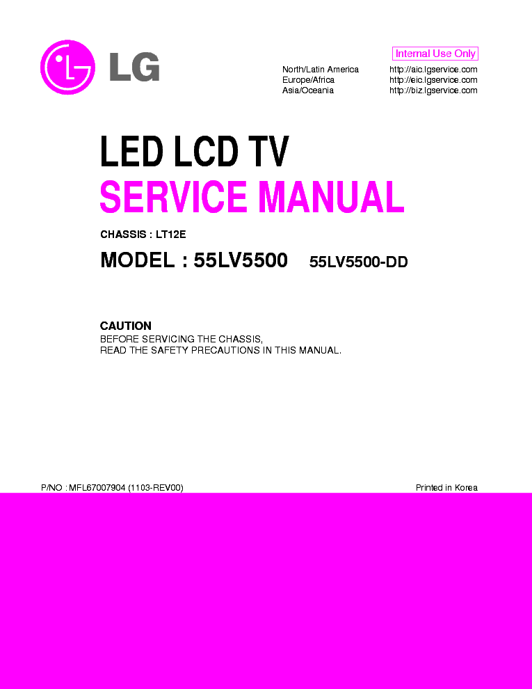 LG 55LV5500-DD CHASSIS LT12E service manual (1st page)