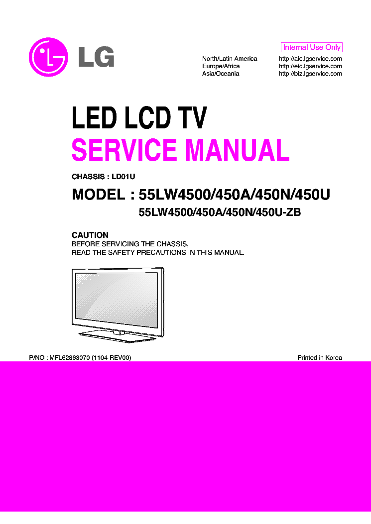 LG 55LW4500 450A 450N 450U-ZB CHASSIS LD01U service manual (1st page)