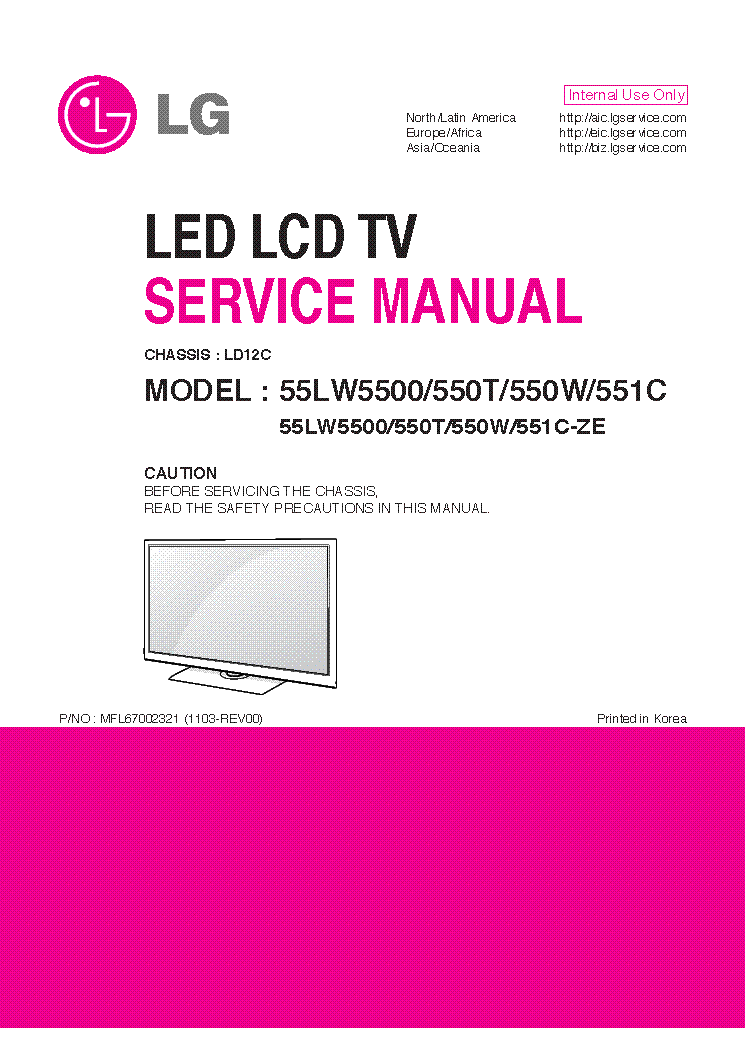 LG 55LW5500-ZE 550T-ZE 550W-ZE 551C-ZE CHASSIS LD12C MFL67002321 1103-REV00 service manual (1st page)