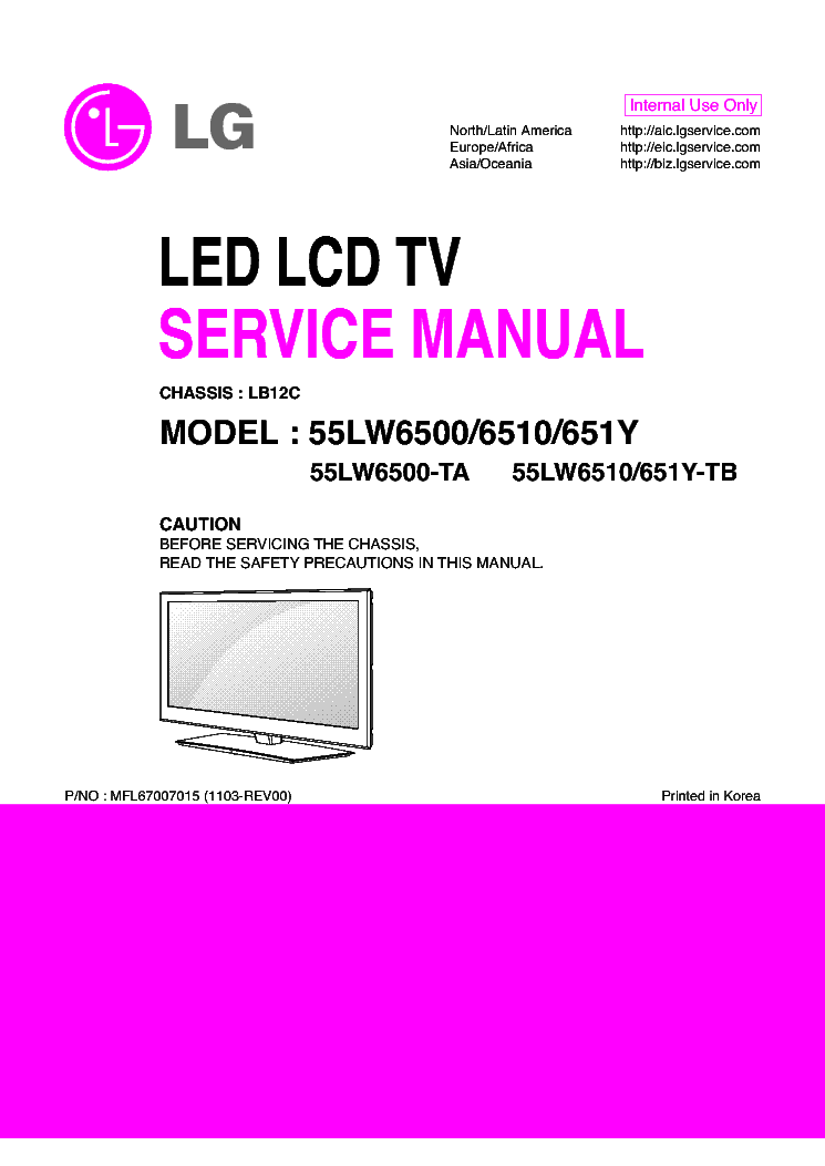 LG 55LW6500-TA 55LW6510-TB 55LW651Y-TB CHASSIS LB12C 1103-REV00 service manual (1st page)