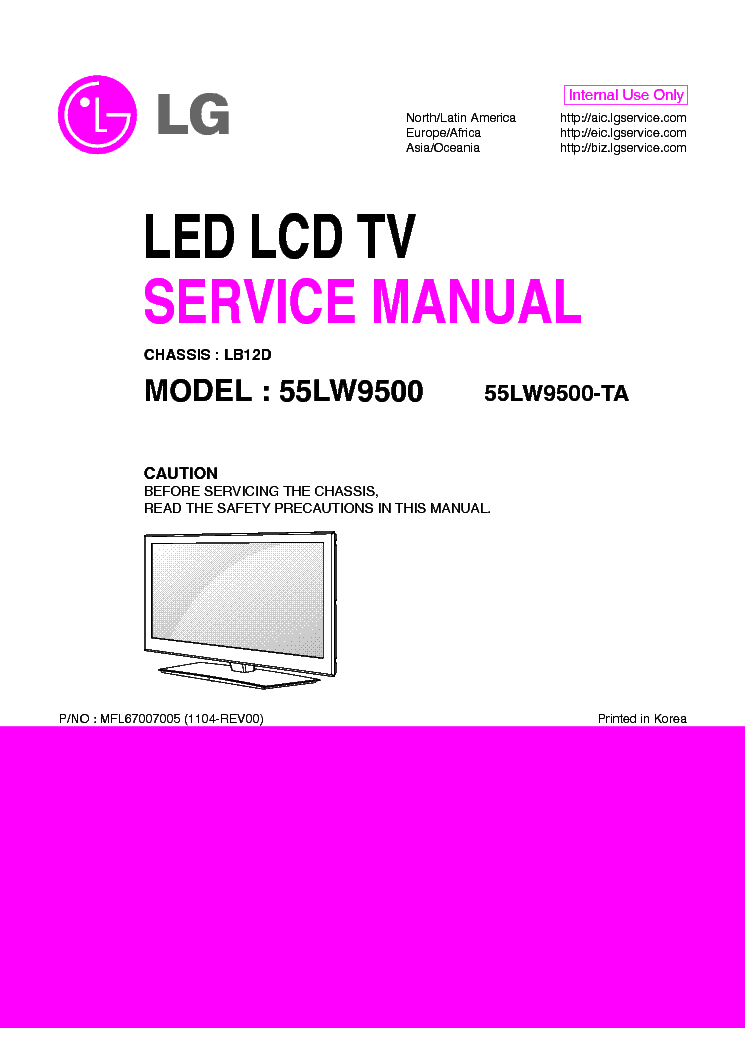 LG 55LW9500-TA CHASSIS LB12D MFL67007005 1104-REV00 service manual (1st page)