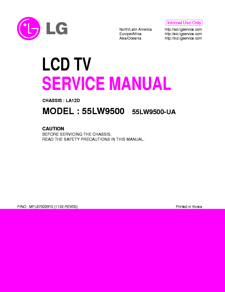 LG 55LW9500-UA CHASSIS LA12D MFL67002910 1102-REV00 service manual (1st page)