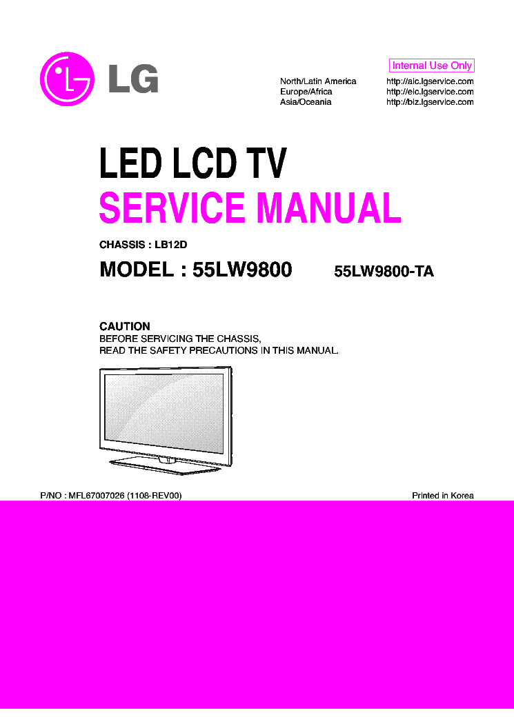 LG 55LW9800-TA CHASSIS LB12D MFL67007026 1108-REV00 service manual (1st page)