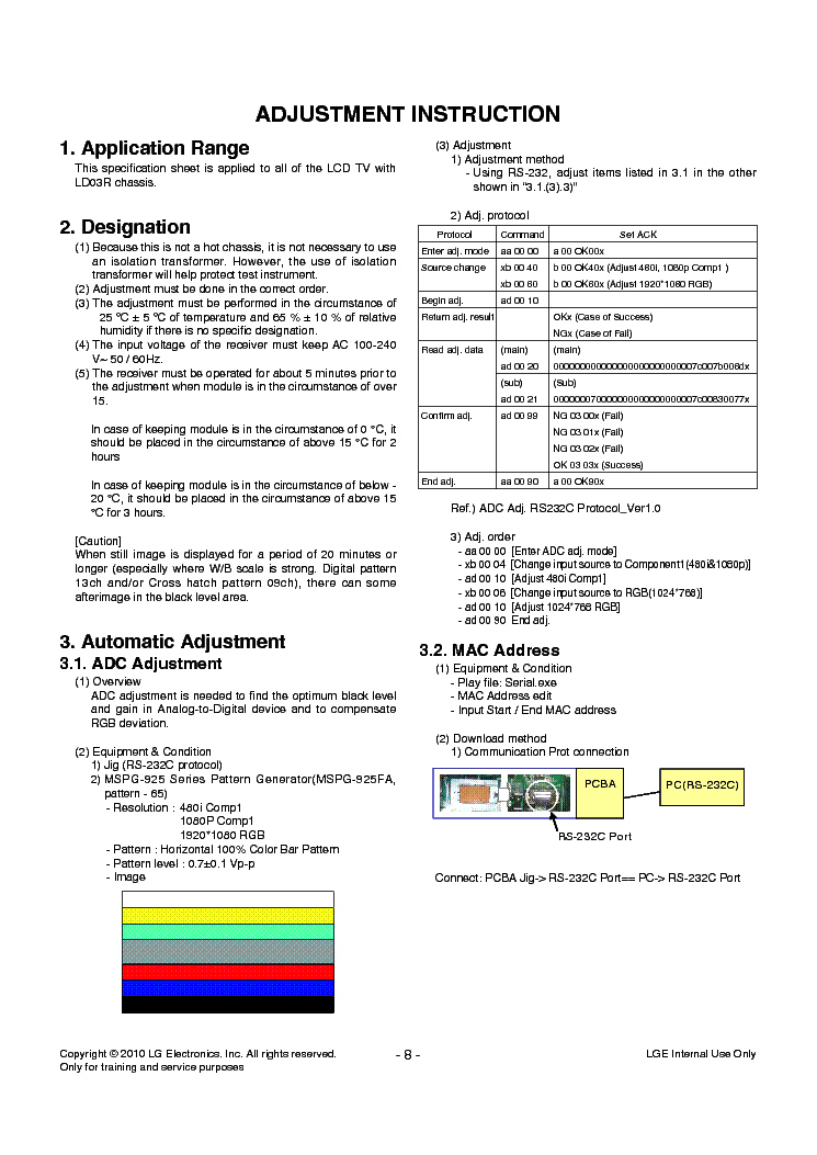 LG 55LX9500 ADJUSTMENTS service manual (1st page)