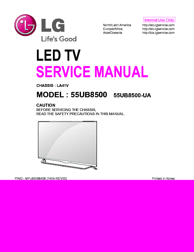 LG 55UB8500-UA CHASSIS LA41V MFL68086406 1404-REV00 service manual (1st page)