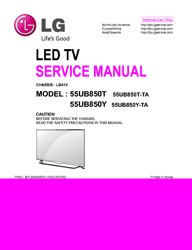 LG 55UB850T-TA 55UB850Y-TA CHASSIS LB41V MFL68084503 1402-REV00 service manual (1st page)