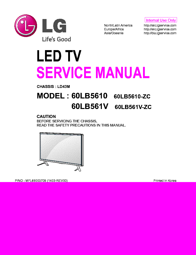 LG 60LB5610-ZC 60LB561V-ZC CHASSIS LD43M MFL68003708 1403-REV00 service manual (1st page)
