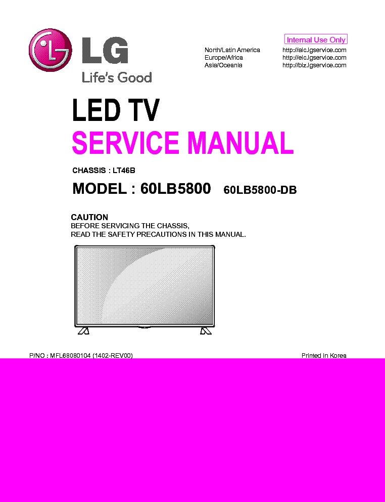 LG 60LB5800-DB CHASSIS LT46B MFL68080104 1402-REV00 service manual (1st page)