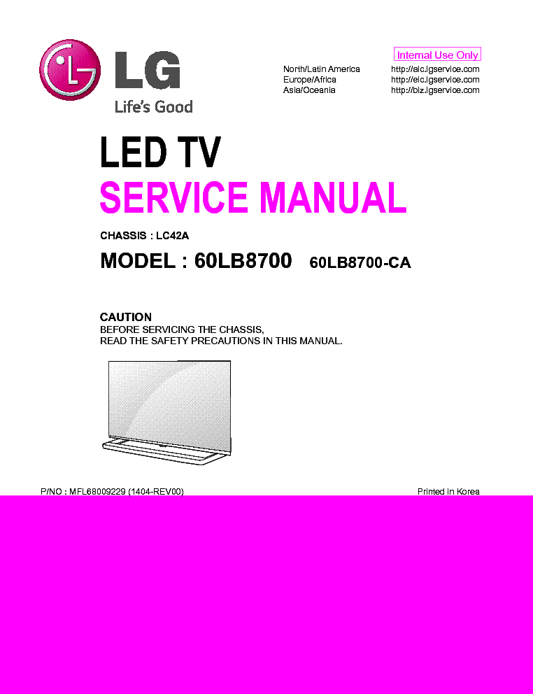 LG 60LB8700-CA CHASSIS LC42A 1404-REV00 service manual (1st page)
