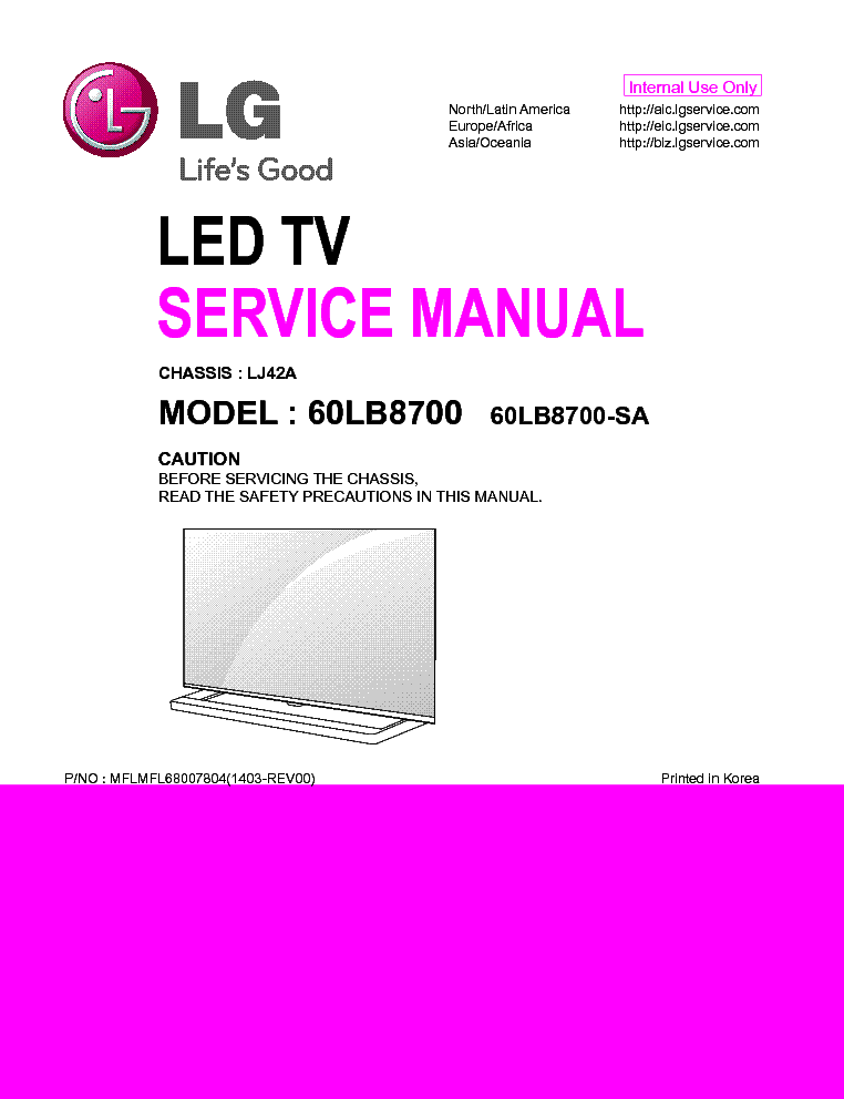 LG 60LB8700-SA CHASSIS LJ42A 1403-REV00 service manual (1st page)