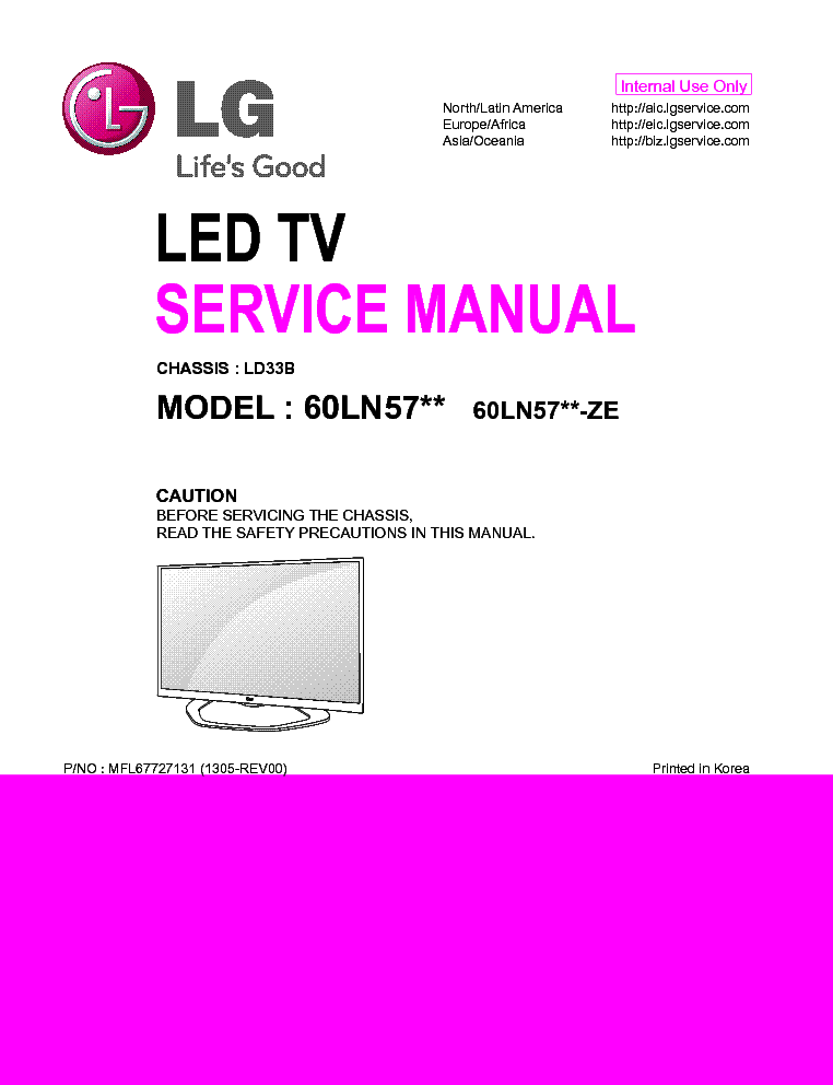 LG 60LN575S 575V 578V 5758 CHASSIS LD33B MFL67727131 1305-REV00 service manual (1st page)