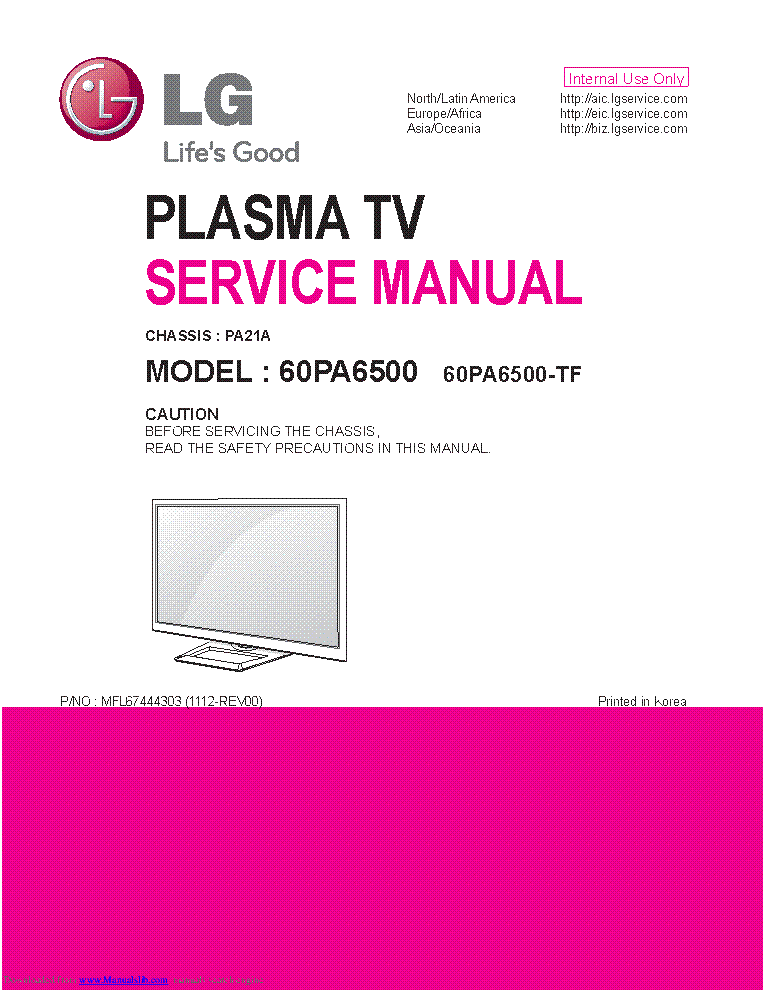 LG 60PA6500 CHASSIS PA21A SM service manual (1st page)