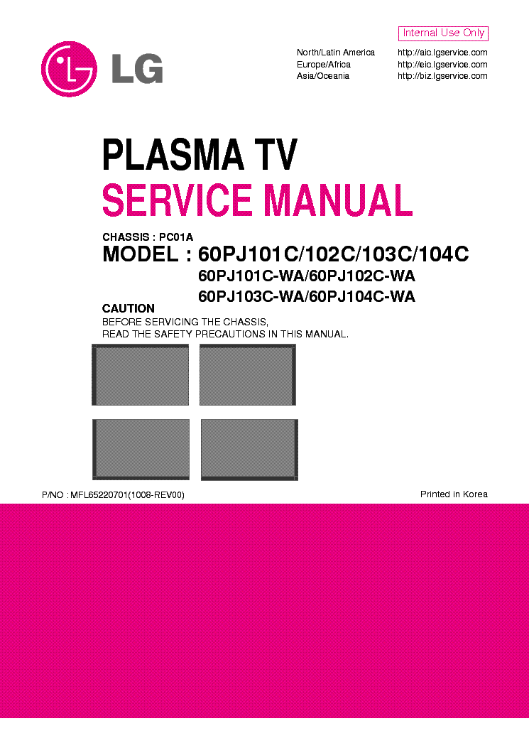 LG 60PJ101C-102C-103C-104C-WA CHASSIS PC01A service manual (1st page)