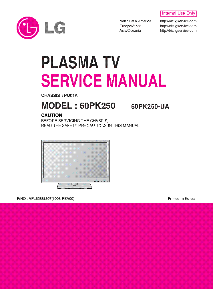 LG 60PK250-UA CHASSIS PU01A 1003-REV00 service manual (1st page)