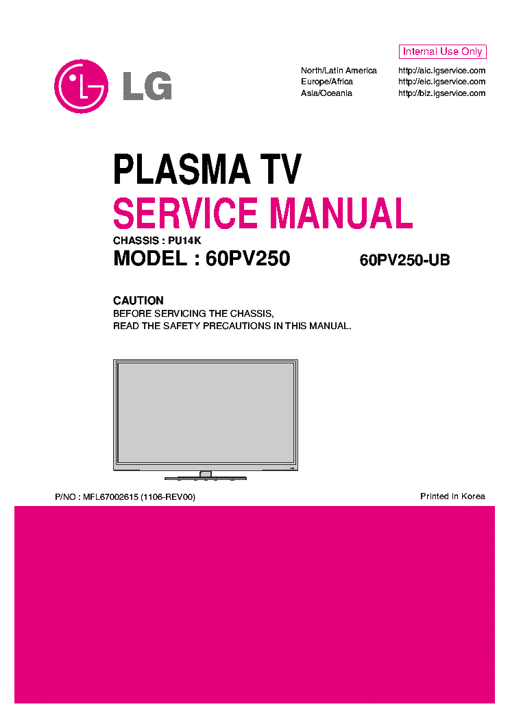 LG 60PV250-UB CHASSIS PU14K service manual (1st page)