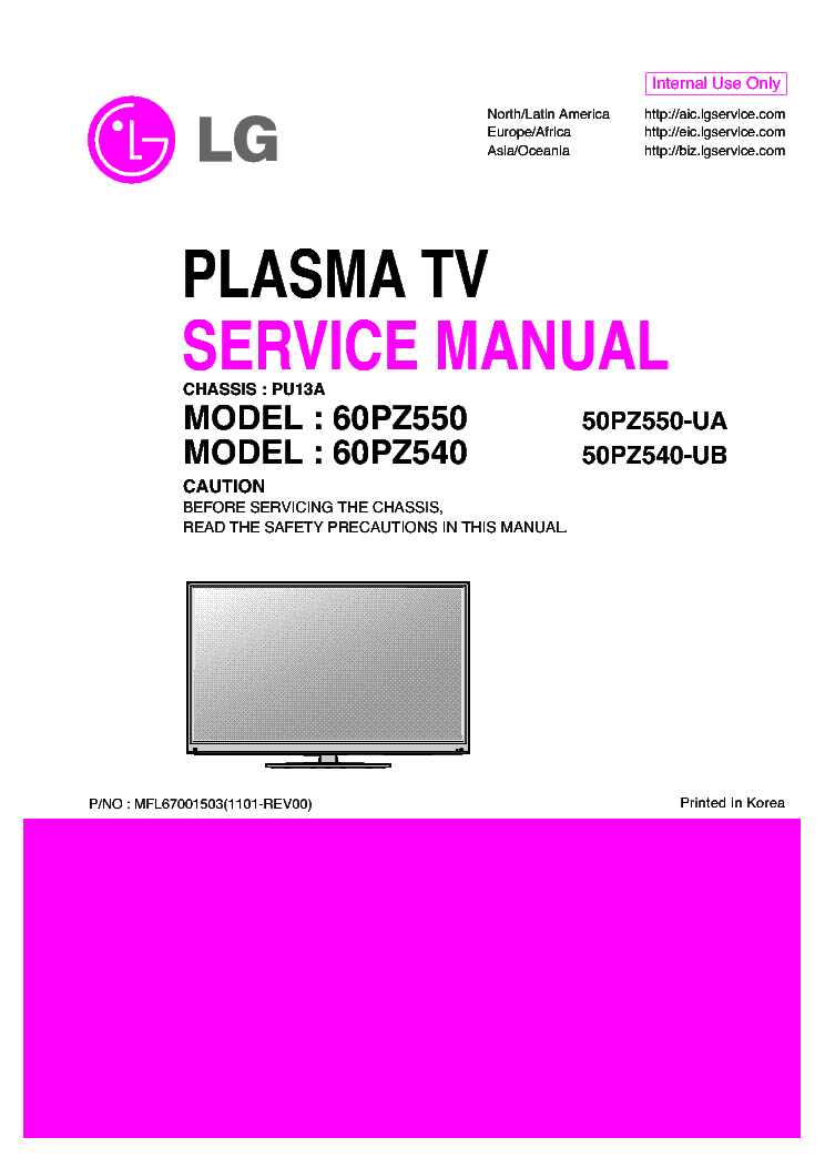 LG 60PZ550-UA 60PZ540-UB CHASSIS PU13A service manual (1st page)