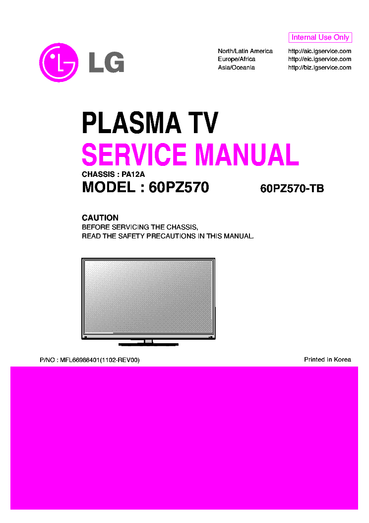 LG 60PZ570-TB CHASSIS PA12A service manual (1st page)