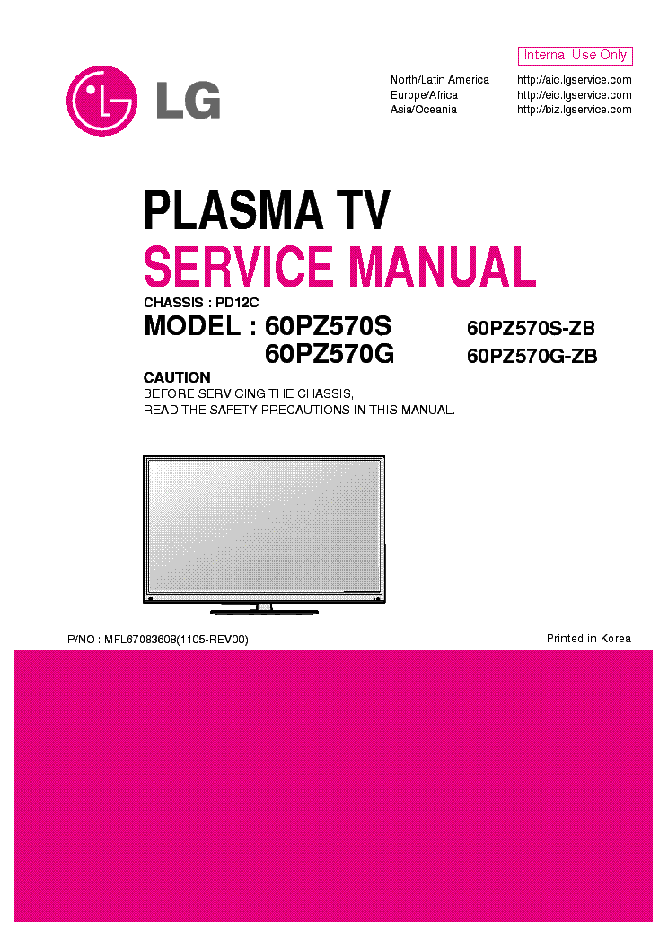 LG 60PZ570S-ZB 60PZ570G-ZB CHASSIS PD12C service manual (1st page)