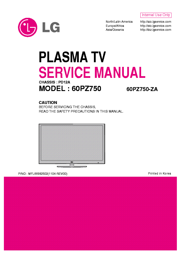 LG 60PZ750-ZA CHASSIS PD12A service manual (1st page)