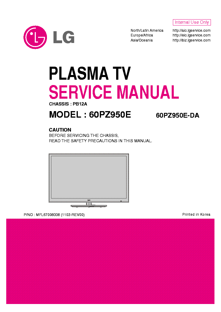 LG 60PZ950E-DA CHASSIS PB12A service manual (1st page)