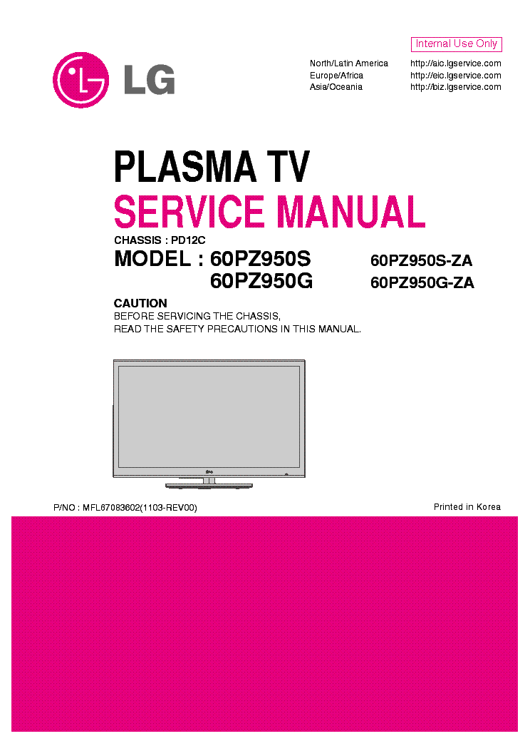LG 60PZ950S-ZA 60PZ950G-ZA CHASSIS PD12C service manual (1st page)