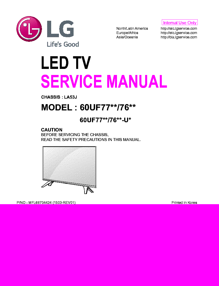LG 60UF7700-UJ 60UF77XX 60UF76XX 1503-REV01 service manual (1st page)