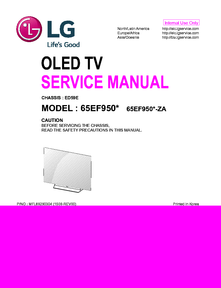 LG 65EF95X-ZA CHASSIS ED59E MFL69290304 1508-REV00 service manual (1st page)