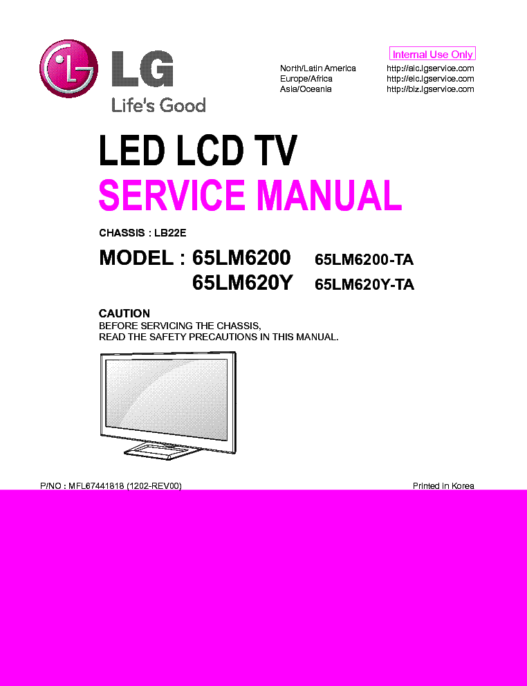 LG 65LM6200-TA 65LM620Y-TA CHASSIS LB22E MFL67441818 1202-REV00 service manual (1st page)