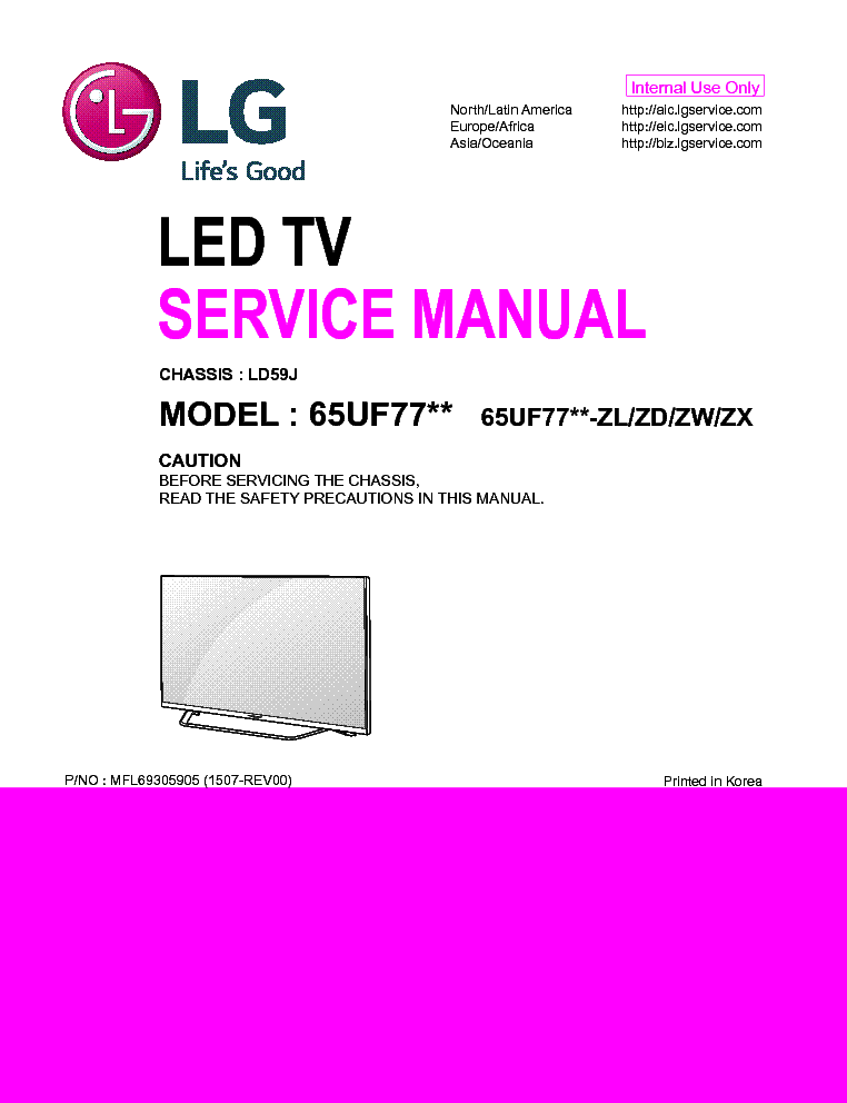 LG 65UF77XX-ZL ZD ZW ZX CHASSIS LD59J MFL69305905 1507-REV00 service manual (1st page)