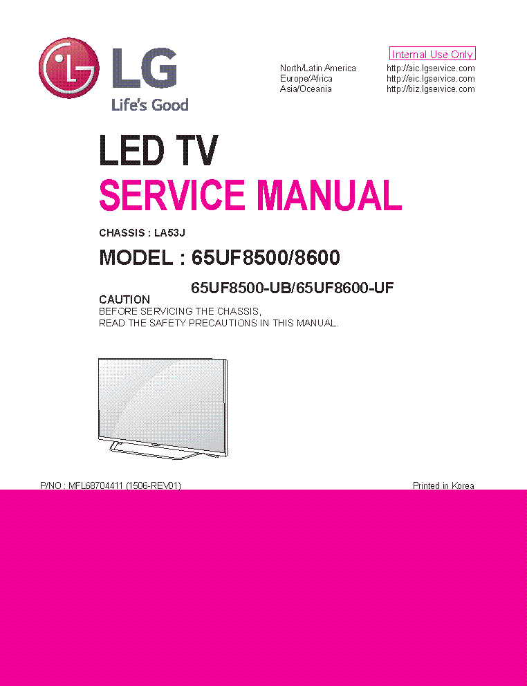 LG 65UF8500-UB 65UF8600-UF CHASSIS LA53J MFL68704411 1506-REV01 service manual (1st page)