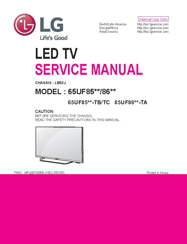 LG 65UF85XX-TB,TC 65UF86XX-TA CHASSIS LB53J SM service manual (1st page)