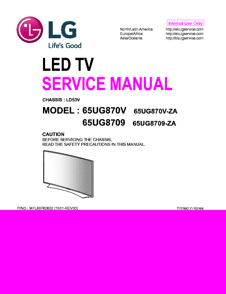 LG 65UG870V-ZA 65UG8709-ZA CHASSIS LD53V MFL68762602 1501-REV00 service manual (1st page)