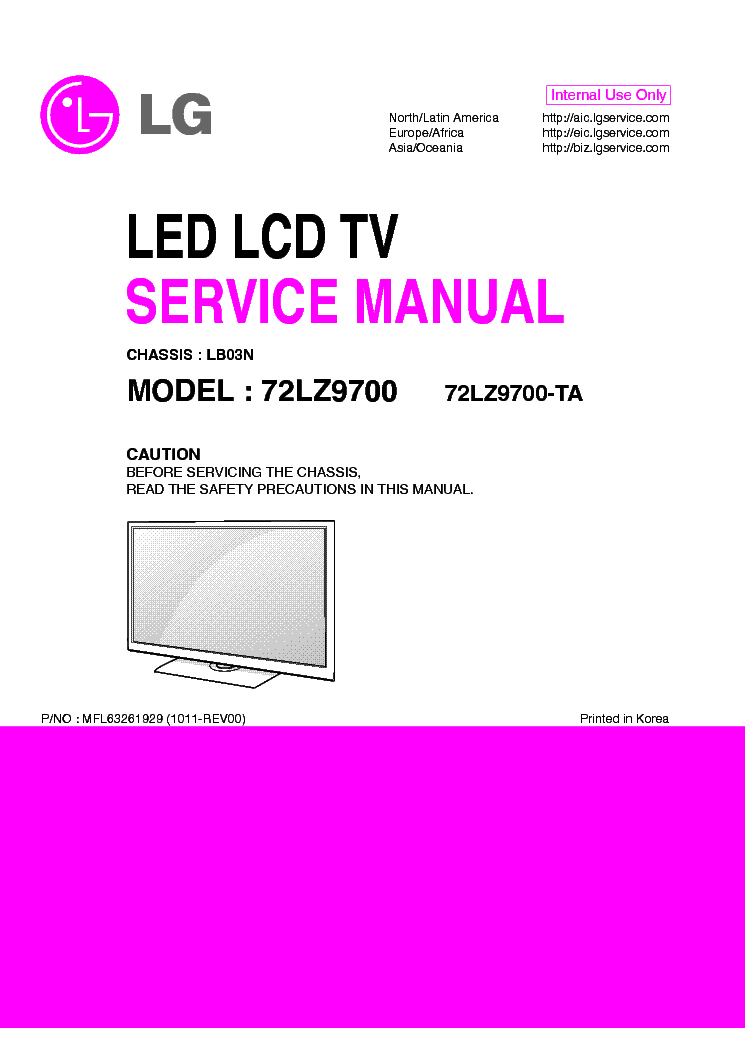 LG 72LZ9700-TA CHASSIS LB03N service manual (1st page)