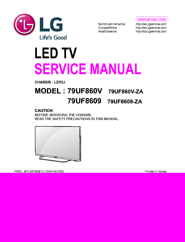 LG 79UF860V-ZA 79UF8609-ZA CHASSIS LD53J MFL68762613 1504-REV00 service manual (1st page)