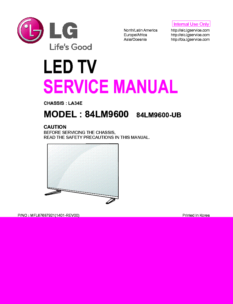 LG 84LM9600-UB CHASSIS LA34E MFL67687921 1401-REV00 service manual (1st page)