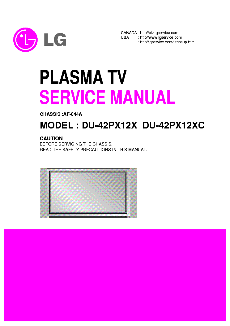 LG AF044A CHASSIS DU42PX12X PLASMA TV SM service manual (1st page)