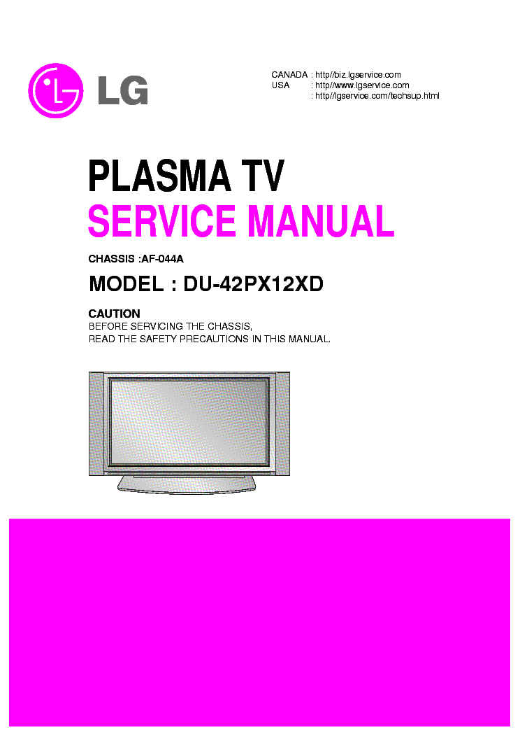 LG AF044A CHASSIS DU42PX12XD PLASMA TV SM service manual (1st page)