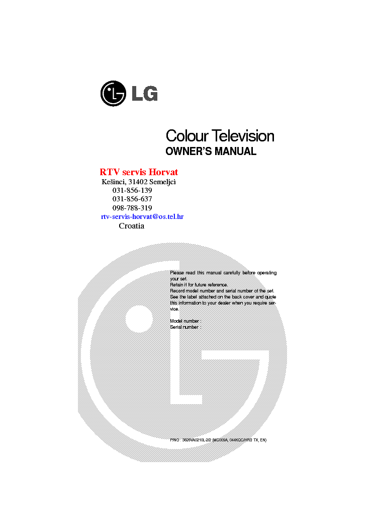 LG CE20J3BGX CHASSIS MC009A service manual (1st page)