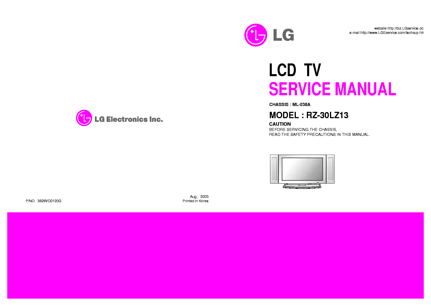 LG CHASSIS ML-038A RZ-30LZ13 TV SM service manual (1st page)
