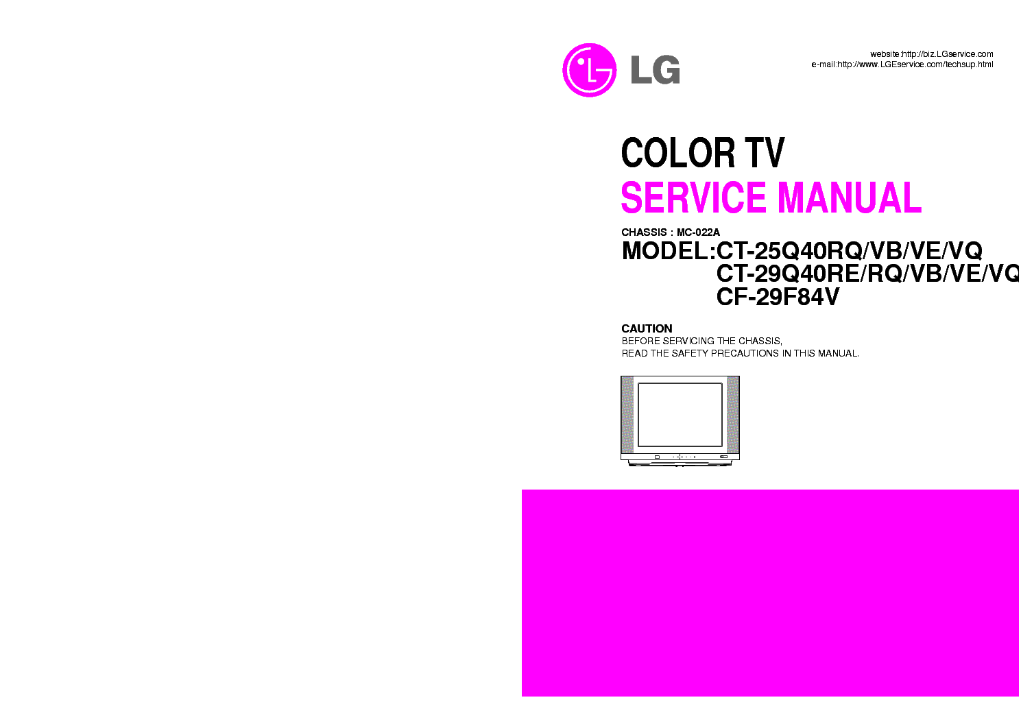 LG CT-25Q40RQ VB VE VQ 29Q40RE RQ VB VE VQ CF-29F64V-CH.MC-022A service manual (1st page)